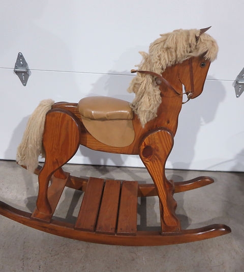 Rocking Horse Large Scale with Warm Honey Brown Finish and Yarn Mane