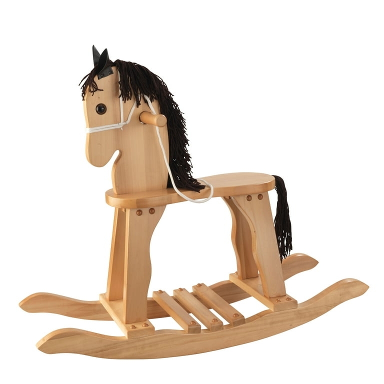Rocking Horse Minimalist Natural Wood with Black Yarn Mane Detail