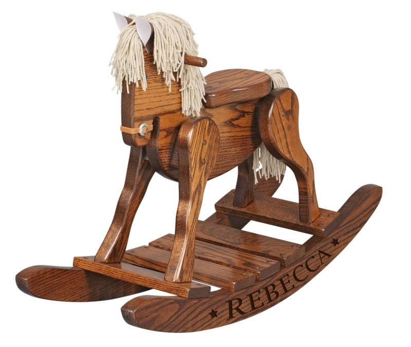 Rocking Horse Personalized Warm Brown Oak with Yarn Mane