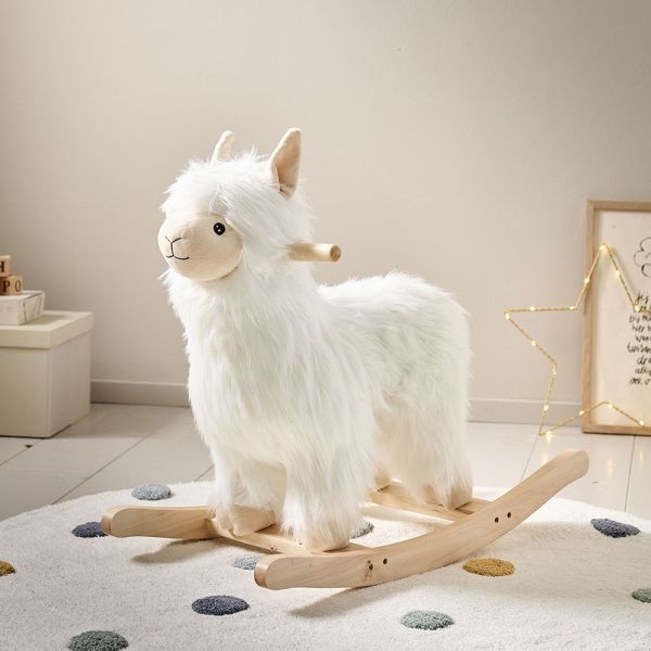 Rocking Horse Plush Alpaca Arctic White Shaggy Faux Fur Scandinavian