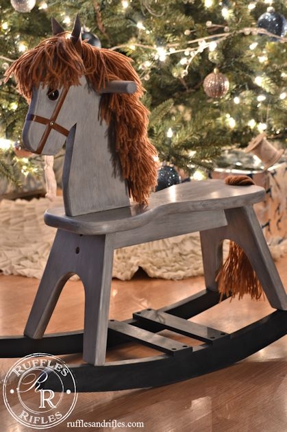 Rocking Horse Rustic Farmhouse Distressed Gray Finish Black Rockers