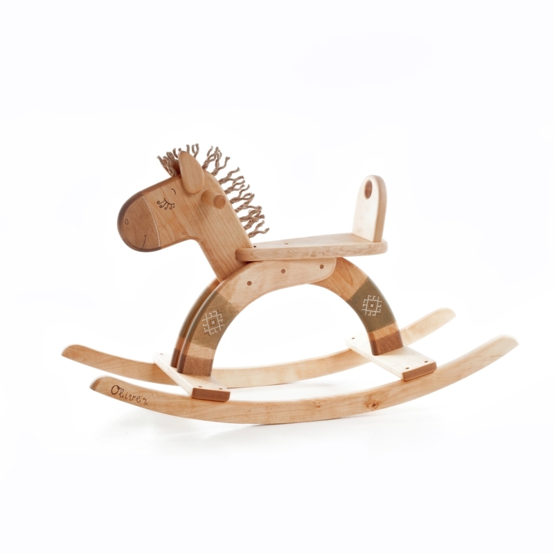 Rocking Horse Scandinavian Natural Wood Twine Mane Geometric Patterns