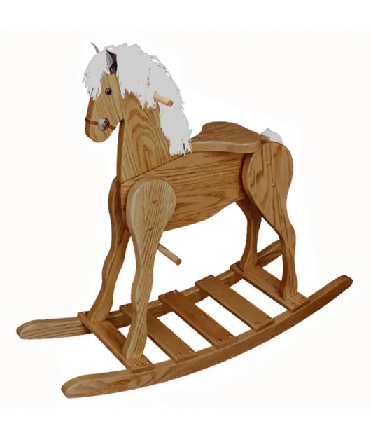 Rocking Horse Solid Wood with Prominent Grain and Slatted Footrest