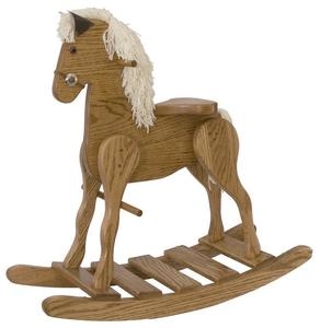 Rocking Horse Traditional Oak Wood Yarn Mane Slatted Ladder Base Amish