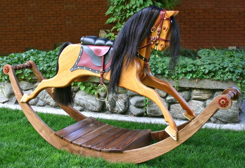 Rocking Horse Victorian Style with Long Mane and Red Bridle Detail