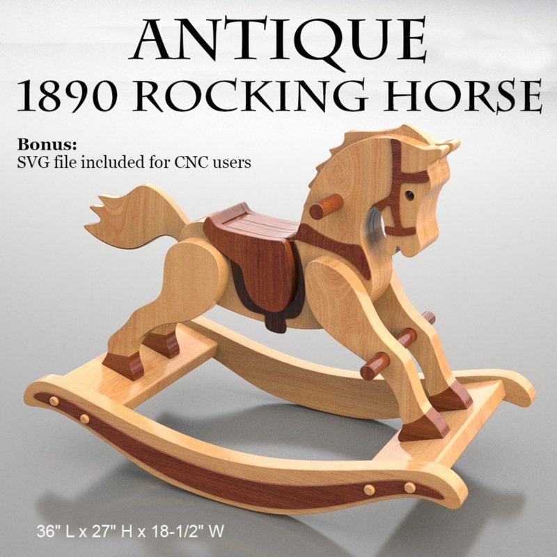 Rocking Horse Vintage 1890 Styling with Dark Decorative Wood Inlay