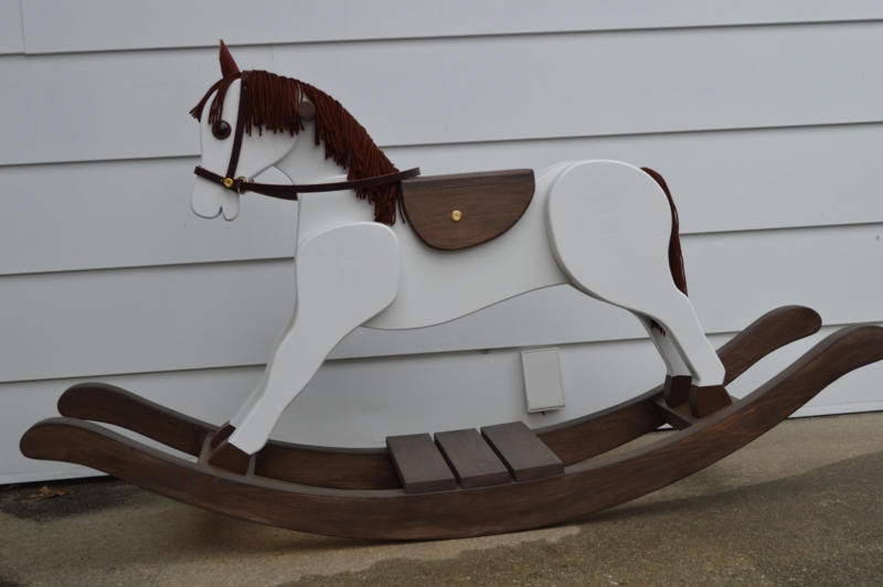 Rocking Horse with Contrast Finish, Yarn Mane, and Footrest Slats