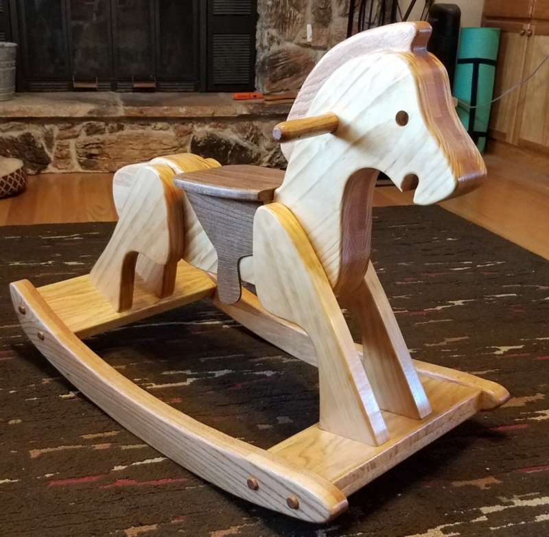 Rocking Horse with Mixed Wood Tones and Layered Construction