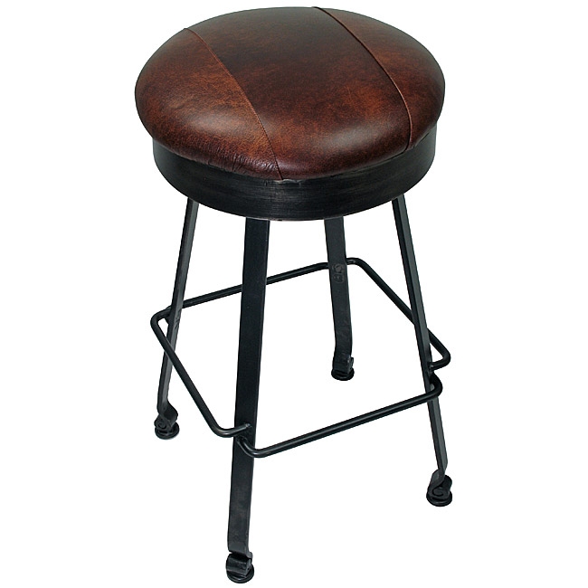 Round Swivel Bar Stool with Scrolled Feet and Leather Seat