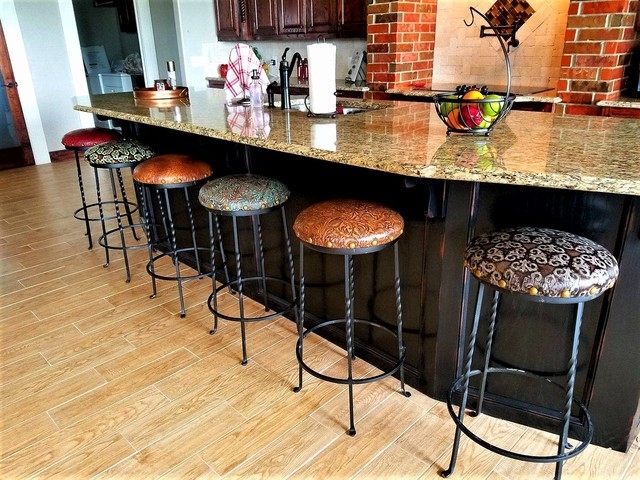 Rustic Western Bar Stools with Twisted Legs and Embossed Seats