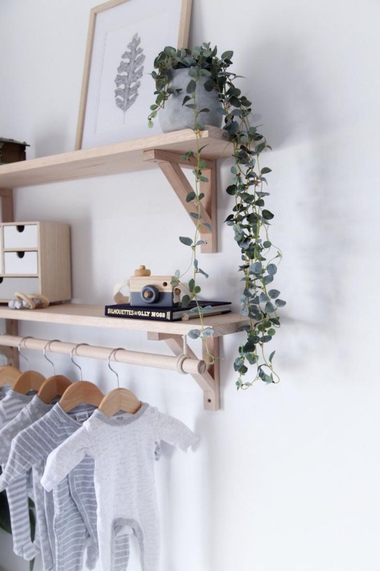 Scandinavian Wall Shelving Unit with Two-Tier Design in Light Wood Tone