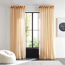 Scandinavian Warm Yellow Windowpane Plaid Cotton Tab Top Curtain Panel