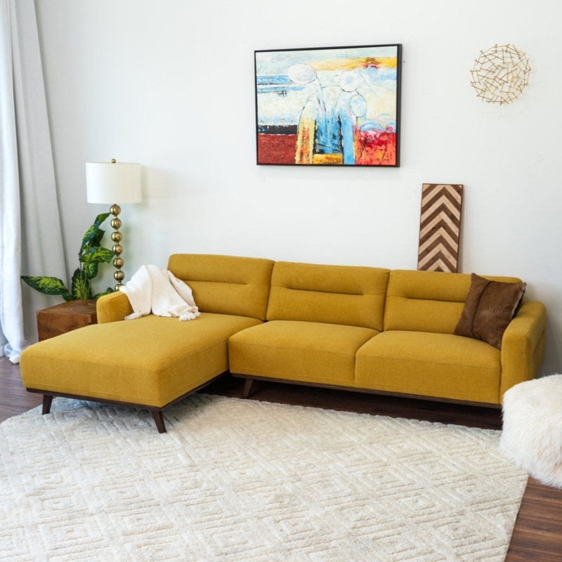 Sectional Sofa Dark Yellow Linen Tapered Legs Left Facing Chaise