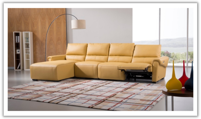 Sectional Sofa Electric Recliner Mustard Leather L-Shaped Design