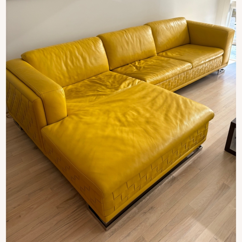 Sectional Sofa Leather-Like Woven Base Sled Legs Track Arms