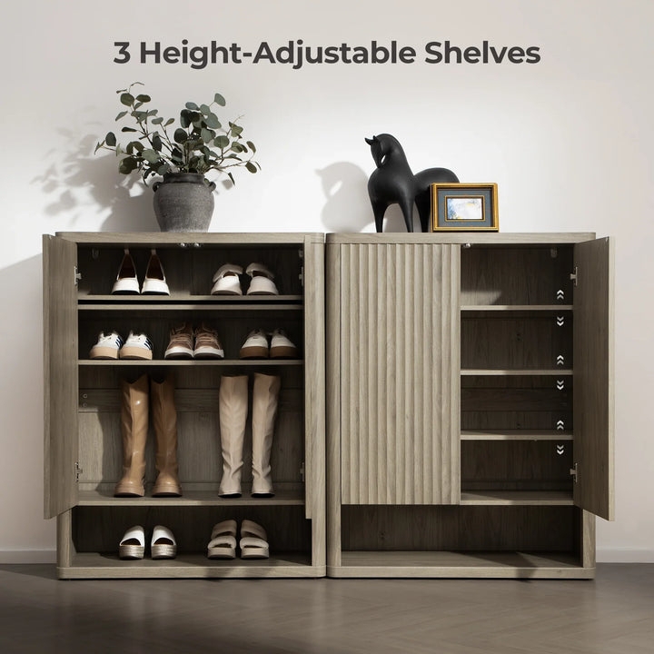 Shoe Cabinet Light Oak Fluted Doors Rounded Corners Japandi Style Boot