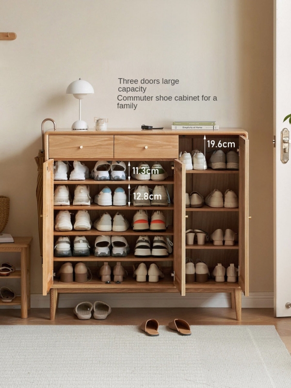 Shoe Cabinet Light Oak Three Door Design Two Drawers Scandinavian Style
