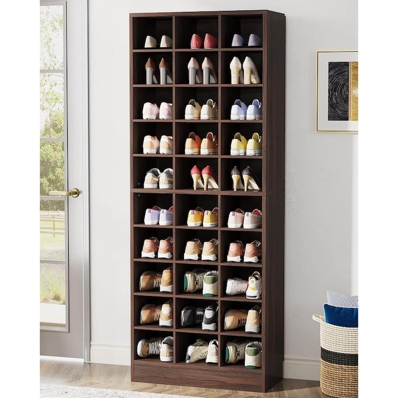 Shoe Storage Cabinet Espresso 30 Cubbies 10 Tier Design Vertical Tower