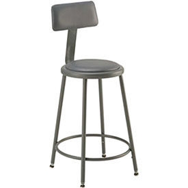 Shop Stool Vinyl Upholstery Padded Back Gray Steel Frame