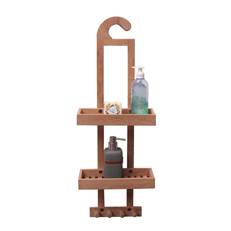 Shower Caddy Nordic Style Oversized Hook Vertical Rails Wood Organizer