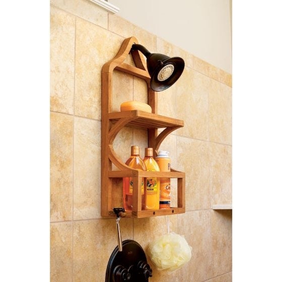 Shower Caddy Teak Curved Supports Two-Tier Hanging Organizer