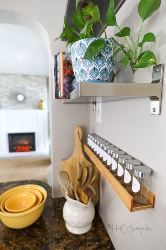 Slim Spice Ledge Storage with Mixed Material Brushed Metal Shelf