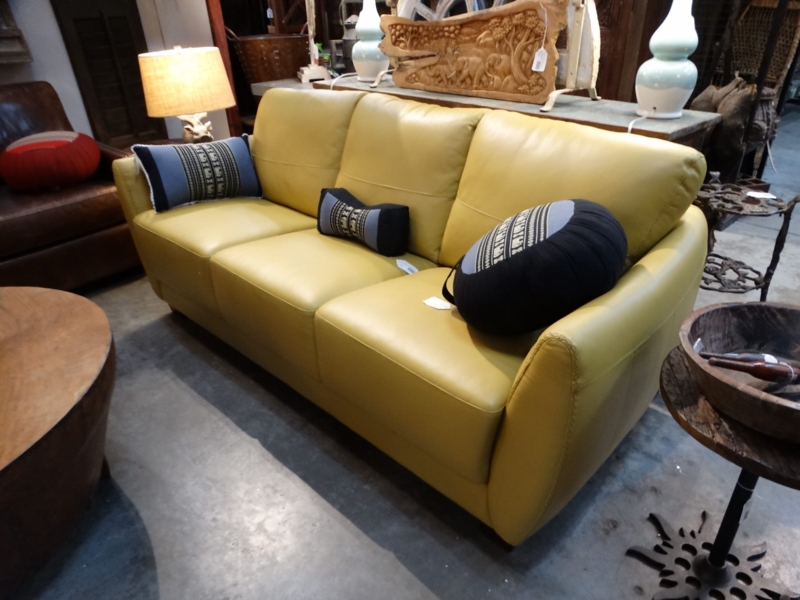Sofa Valeria Yellow Leather Couch - Rare Finds Warehouse