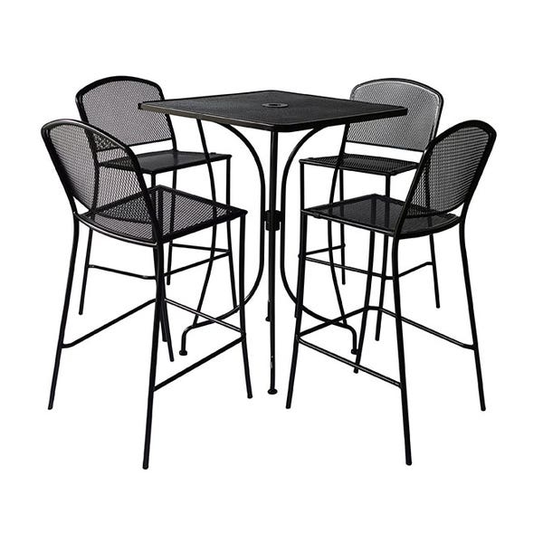 Square Mesh Bar Height Dining Set Umbrella Hole Wrought Iron Black
