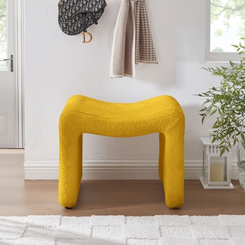 Standard Ottoman Bouclé Curved Saddle Stool Sherpa Texture