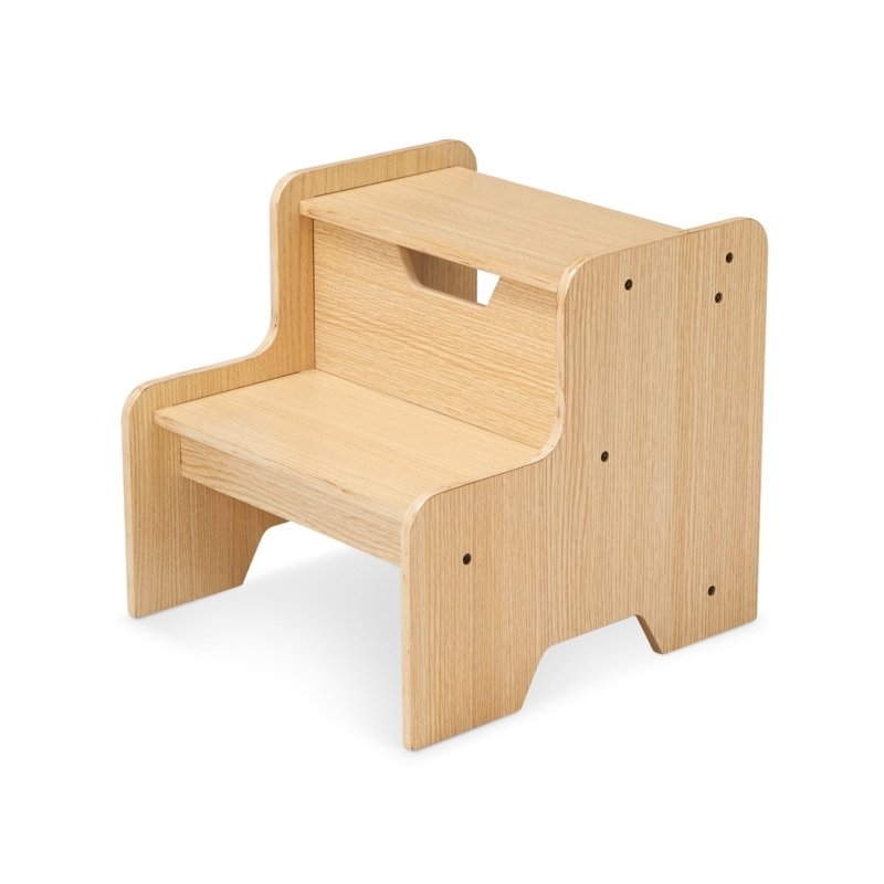 Step Stool with Rounded Corners, Two Tiers, and Cutout Handle for Nursery
