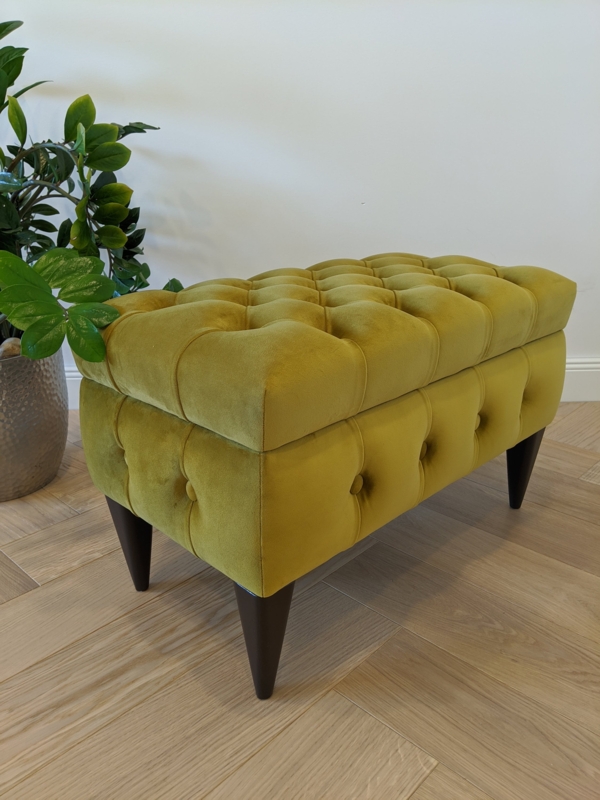 Storage Bench Mustard Velvet Chesterfield Ottoman Tapered Conical Legs