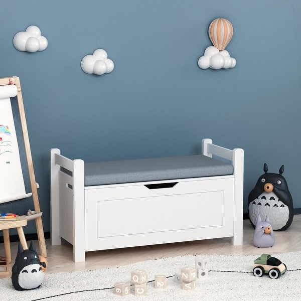Storage Bench With Cushion White Toy Box Cabinet Seat