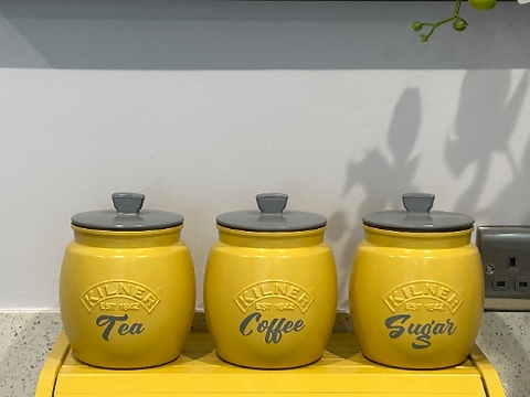 Storage Canisters Kilner Embossing Charcoal Lids Mustard Yellow