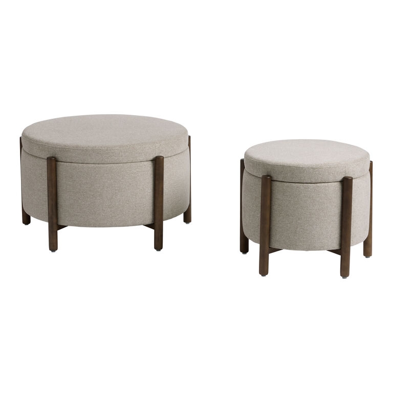 Storage Ottoman Exposed Wood Frame Round Nesting Stools Walnut