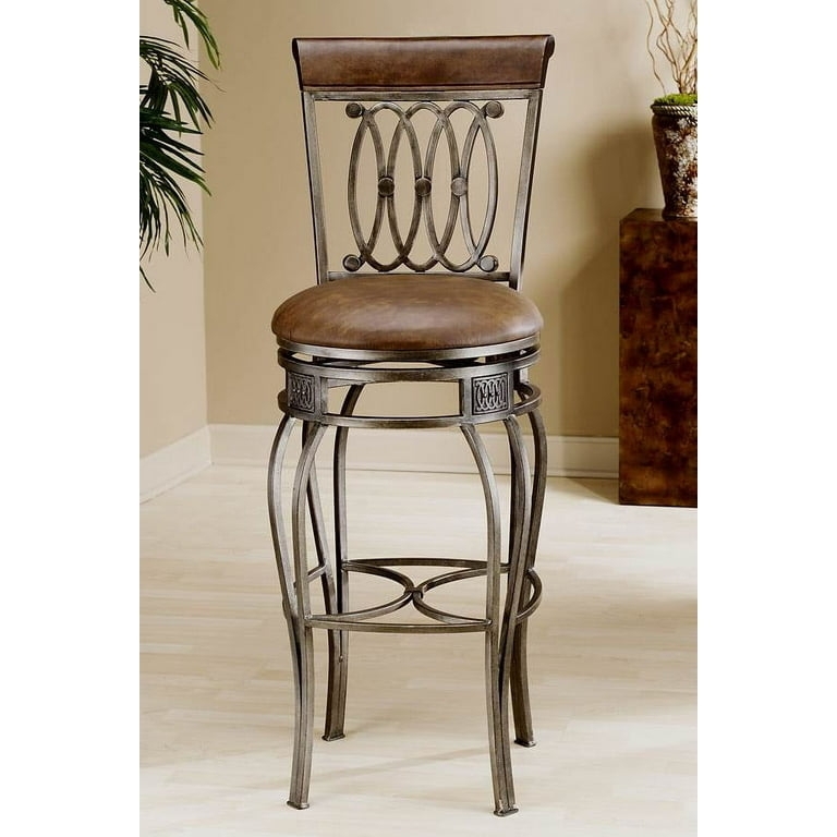 Swivel Bar Stool with Interlocking Oval Back in Antique Pewter Finish