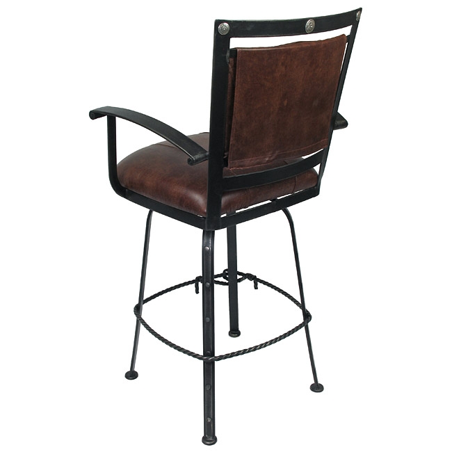 Swivel Bar Stool with Twisted Footrest and Rivet Details