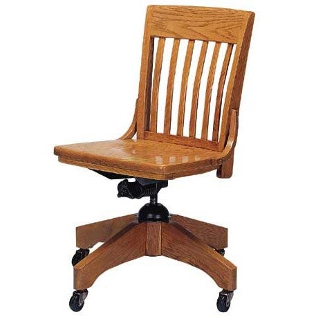 Swivel Chair Solid Oak Four Prong Base Contoured Seat Americana