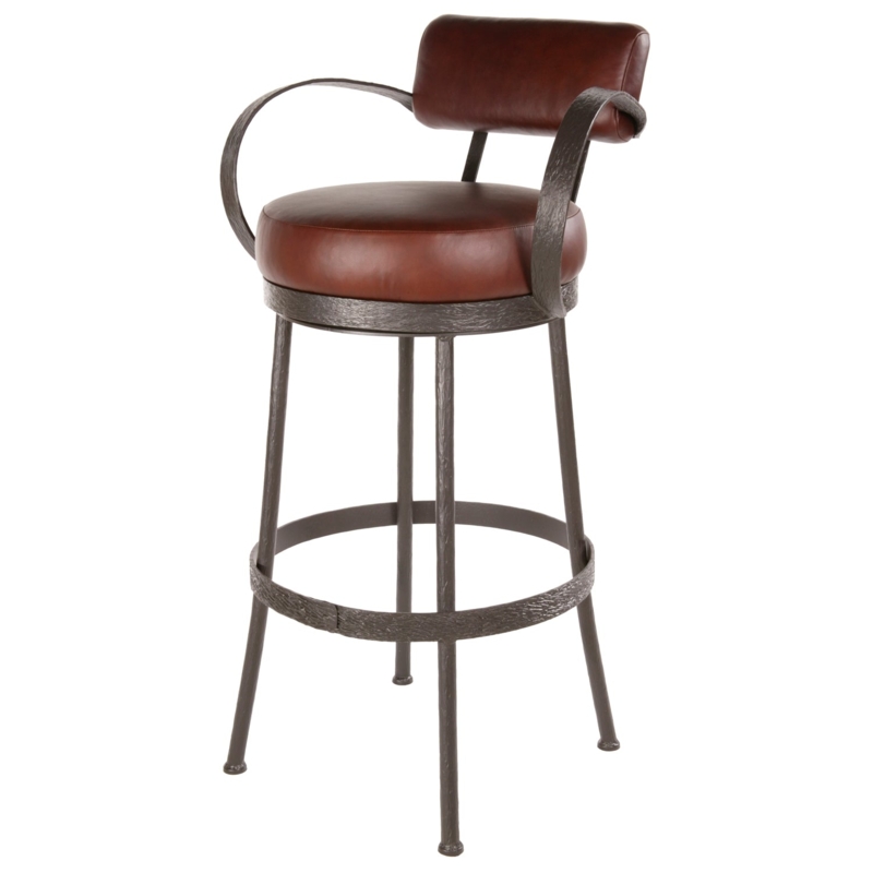 Swivel Counter Stool with Hammered Metal Frame and Wraparound Arms