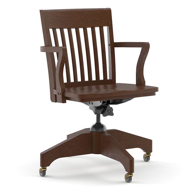 Swivel Office Chair Five Prong Wooden Base Walnut Brown Bankers