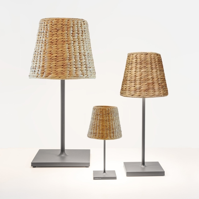 Table Lamp Water Hyacinth Empire Shade Matte Gray Base Staggered Trio