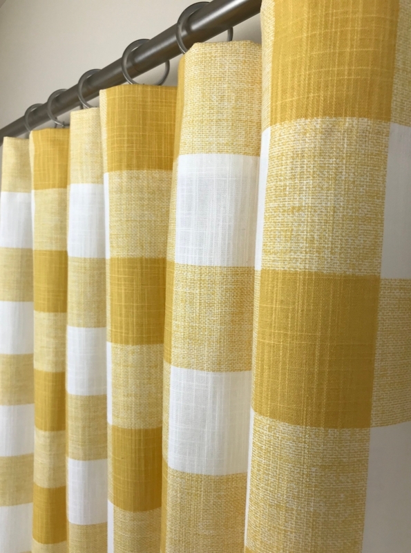 Textured Mustard Buffalo Check Curtains, Slub Cotton Rod Pocket Drapes