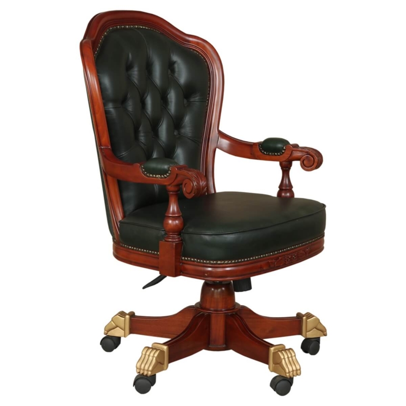 Traditional Executive Chair Claw Foot Green Leather Mahogany Tufted