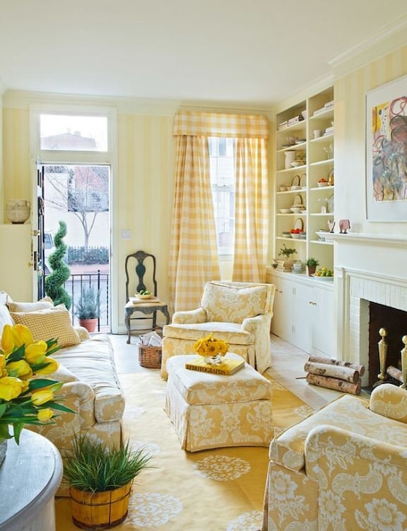 Traditional Sunny Yellow Buffalo Check Curtains with Matching Valance