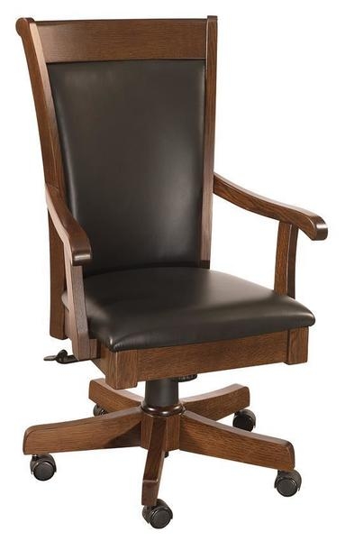 Traditional Swivel Desk Chair High Upholstered Back Dark Espresso