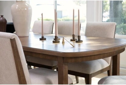 Transitional Oval Dining Table Warm Brown Fluted Apron Extension