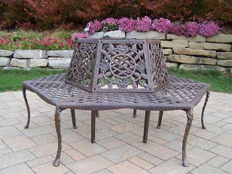 Tree Bench Hexagonal Wrap Tea Rose Design Antique Bronze Cast Aluminum