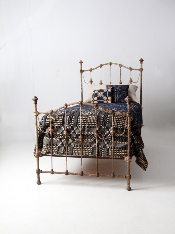 Twin Bed Frame Heavily Distressed Rust Iron Arched Cast Joints