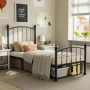Twin Bed Frame Matte Black Under Bed Storage Arched Spindle