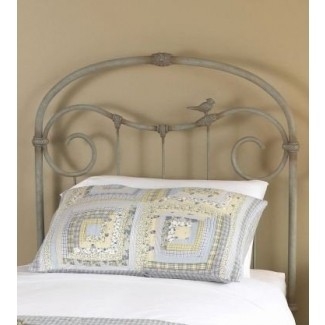 Twin Headboard Distressed Sage Gray Bird Accent Arched Scrollwork