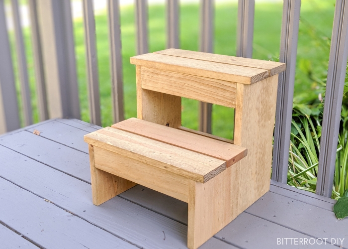 Two-Step Timber Stool with Solid Sides and Natural Grain Finish